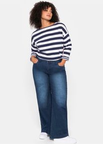 sheego Große Größen Ringelshirt mit 3/4-Arm und U-Boot-Ausschnitt, marine, Größe 52/54 - Damen