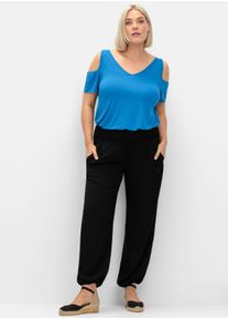 sheego Gro&szlig;e Gr&ouml;&szlig;en V-Shirt im Off-Shoulder-Look, kobaltblau, Gr&ouml;&szlig;e 44/46 - Damen