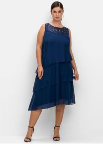 sheego Große Größen Cocktailkleid mit drapierten Volants, blau, Größe 58 - Damen