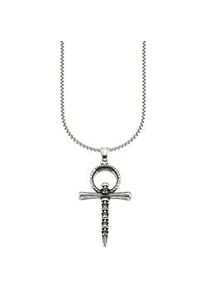 Kette mit Anh&auml;nger Bruno Banani "Schmuck Geschenk Halsschmuck Anh&auml;nger Kreuz mit Totenk&ouml;pfe-Design", schwarz (edelstahlfarben, schwarz), Halsketten, Damen, Edelstahl, L: 55 B: 2,8mm, B:2,8mm
