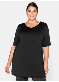 sheego Große Größen Funktionsshirt in Longform, Cut-out im Rücken, schwarz, Größe 48/50 - Damen