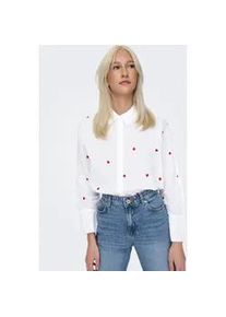 Hemdbluse Only "ONLNEW LINA GRACE LS EMB SHIRT NOOS WVN", Damen, Gr. L, wei&szlig; (hellwei&szlig; aop:heart), Web, Obermaterial: 100% Baumwolle, bedruckt, Po-bedeckend, Blusen Hemdbluse
