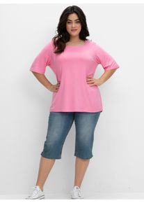 sheego Große Größen Shirt mit Karree-Ausschnitt, leicht tailliert, blumiges pink, Größe 44/46 - Damen
