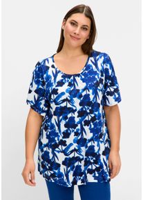 sheego Große Größen T-Shirt mit Flügelärmeln, in A-Linie, kobalt-gemustert, Größe 48/50 - Damen