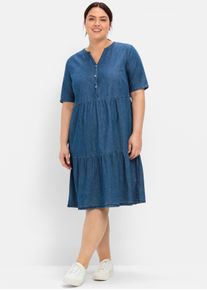 sheego Große Größen Jeanskleid mit Volants, blue denim, Größe 50 - Damen
