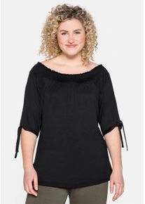 sheego Gro&szlig;e Gr&ouml;&szlig;en Carmenshirt mit geschlitzten &Auml;rmeln, schwarz, Gr&ouml;&szlig;e 56/58 - Damen