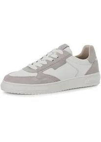 Plateausneaker Tamaris, Damen, Gr. 36, grau (taupe, wei&szlig;), Leder, Lederimitat, Schuhe Plateausneaker, Freizeitschuh, Halbschuh, Schn&uuml;rschuh mit seitlichem Logoschriftzug