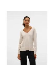 V&eacute;ro Moda Strickpullover VERO MODA "VMSILJE LS V-NECK PULLOVER GA NOOS", Damen, Gr. S, gelb (moonbeam), Strick, Obermaterial: 77% Viskose, 23% Polyester, unifarben, loose fit normal, V-Ausschnitt, Pullover Strickpullover
