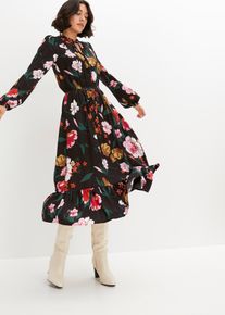 bonprix Midikleid aus flie&szlig;ender Viskose, schwarz, Gr.44, Feminines Midikleid in Tunika-Optik mit Volants, aus Viskose