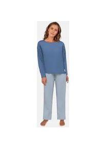 Pyjama Tom Tailor "Positivism", Damen, Gr. 44 (XXL), blau (blau, mittel, streifen), Popeline, Obermaterial: 95% Baumwolle, 5% Elasthan, gestreift, unifarben, bequem lang, Rundhals, Homewear-Sets Pyjama, Streifendesign, Langarm, Rundhalsausschnitt, lange Hose, Baumwollmix