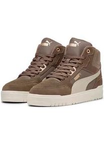 Sneaker Puma "SHUFFLE DOWNTOWN MID WTR", Damen, Gr. 45, gold (flat bronze, desert dust, Puma gold), Leder, Schuhe Sneaker, Winterschuhe, Sneakerboots, gef&uuml;ttert
