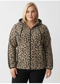 sheego Große Größen Fleecejacke im Leo-Dessin, camel-schwarz-bedruckt, Größe 50 - Damen