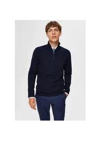 Troyer Selected "SLHBERG HALF ZIP CARDIGAN NOOS", Damen, Gr. L, blau (navy), Strick, Obermaterial: 100% Baumwolle, unifarben, regular fit normal, hoch geschlossener Ausschnitt, Rippb&uuml;ndchen, Pullover Troyer, Baumwolle, regular fit