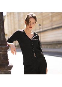 LANDS' END Crinkle-Cardigan, Damen,  Schwarz, Polyester/Viskose/Polyester-Mischung, by Lands' End