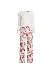 LANDS' END Pyjama-Set mit Flanellhose, Damen,  Wei&szlig;, Baumwolle/Baumwoll-Mischung/Viskose-Mischung, by Lands' End