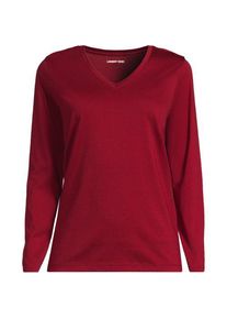 LANDS' END Supima&reg; Langarm-Shirt mit V-Ausschnitt, Damen,  Blau, Baumwolle, by Lands' End