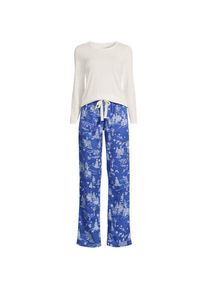 LANDS' END Pyjama-Set mit Flanellhose, Damen,  Blau, Baumwolle/Baumwoll-Mischung/Viskose-Mischung, by Lands' End