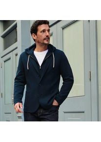 LANDS' END Strick-Blazer mit abnehmbarer Kapuze, Herren,  Blau, Elasthan/Baumwoll-Mischung/Polyester-Mischung, by Lands' End