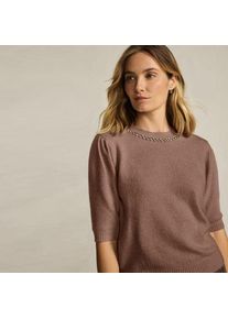 LANDS' END Kurzarm-Pullover Wool Touch mit Strassverzierung, Damen,  Braun, Wolle/Polyester/Viskose, by Lands' End