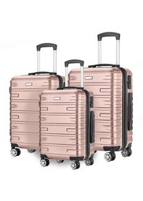 Novel Reisekofferset, Rosa, Metall, Kunststoff, Textil, 3-teilig, Zahlenschloss, h&ouml;henverstellbarer Teleskopgriff, 360&deg;-Rollensystem, Tragehenkel, Netzfach, Freizeit, Koffer & Taschen, Reisekoffer-Sets