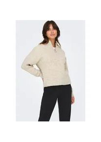 Strickpullover Only "ONLTOKYO SOLID L/S ZIP PULLOVER KNT NOOS", Damen, Gr. XS, beige (pumice stone detail:melange), Strick, Obermaterial: 79% Polyester, 13% Polyacryl, 5% Wolle, 3% Elasthan, meliert, regular fit normal, hoch geschlossener Ausschnitt, Rippb&uuml;ndchen, Pullover Strickpullover