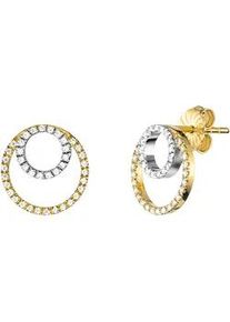 Paar Ohrstecker JULIE JULSEN "925/- Sterling Silber rhodiniert/vergoldet rund 80 Zirkonia", bunt (mehrfarbig, wei&szlig;), Ohrringe, Damen, one-size, Silber 925 (Sterlingsilber)