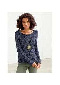 Rundhalspullover Casual Looks "Pullover", Damen, Gr. 38, blau (marine, meliert), 54% Baumwolle, 46% Polyacryl, meliert, figurumspielend, Pullover Rundhalspullover