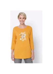 3/4-Arm-Shirt Classic Basics "Shirt", Damen, Gr. 52, gelb (ocker, wei&szlig;), 100% Baumwolle, bedruckt, gebl&uuml;mt, gemustert, mehrfarbig, metallic, Rundhals, Shirts 3/4-Arm-Shirt