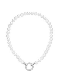 Perlenkette Firetti "Schmuck Geschenk Silber 925 Halsschmuck Halskette Glitzer", wei&szlig; (silberfarben, kristallwei&szlig;,), Halsketten, Damen, Baumwolle Perlen Silber 925 (Sterlingsilber), L: 48, Baumwolle, Perlen, Silber 925 (Sterlingsilber), Perlenkette, mit Zirkonia (synth.) - mit Muschelperle