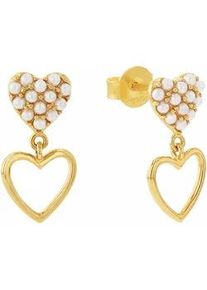 Paar Ohrstecker Amor "Herzen", gold (gelbgoldfarben, wei&szlig;), Ohrringe, Damen, Silber 925 (Sterlingsilber), mit Glasperle