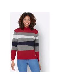 Stehkragenpullover Casual Looks "Pullover", Damen, Gr. 38, rot (grau, rot, gemustert), 64% Baumwolle, 36% Polyacryl, gemustert, gestreift, mehrfarbig, Pullover Stehkragenpullover