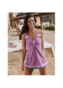 Tankini-Top feel good, Damen, Gr. 38, Cup B, lila (violett, schwarz, bedruckt), Elasthan, Polyamid, Bikini-Oberteile