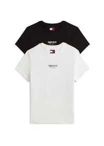 Tommy Hilfiger Kurzarmshirt TOMMY JEANS "TJW 2PACK ESSENTIAL LOGO 2 TEE", Damen, Gr. L (40), beige (ecru, schwarz), Single Jersey, Obermaterial: 100% Baumwolle, bedruckt, Rundhals, Shirts