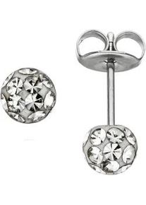 Paar Ohrstecker Jobo, silber (edelstahlfarben), Ohrringe, Damen, 4,1mm, Edelstahl, Edelstahl mit Kristallsteinen