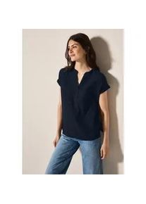 Kurzarmbluse Cecil, Damen, Gr. S (38), blau (universal blau), Web, Obermaterial: 70% Viskose, 30% Polyamid, unifarben, gerade h&uuml;ftbedeckend, V-Ausschnitt, Aufschlag, Blusen, mit geschlitztem Ausschnitt und Streifenstruktur