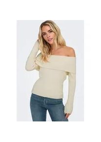 Strickpullover Only "ONLKATIA LIFE LS OFF SHOULDER KNT NOOS", Damen, Gr. L, grau (wei&szlig;cap gray detail:melange), Strick, Obermaterial: 50% Viskose, 27% Nylon, 23% Polyester, meliert, regular fit normal, Carmenausschnitt, Pullover Strickpullover, Viskosemischung, regular fit