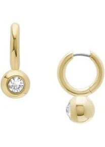 Paar Creolen Fossil "Schmuck Geschenk Edelstahl Ohrringe Bright Baubles", gold (gelbgoldfarben, edelstahlfarben, kristallwei&szlig;, kristallwei&szlig;), Ohrringe, Damen, Edelstahl Metall, Edelstahl, Metall, mit Glasstein