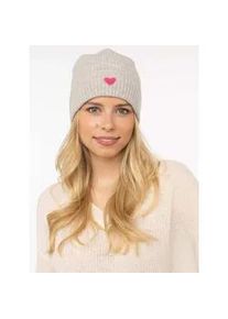 Beanie Zwillingsherz "Beanie with Heart-Patch", Damen, grau (hellgrau), Rippstrick, Wolle, unifarben, M&uuml;tzen Beanie, Rippstrick, mit breitem Umschlag, w&auml;rmend