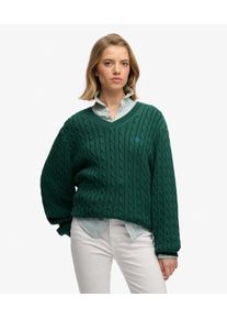 Superdry Damen OverGr&ouml;&szlig;ed Zopfmuster-pullover mit V-ausschnitt Green - Gr&ouml;&szlig;e: 40 2103227500726B6S019