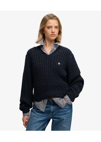 Superdry Damen OverGr&ouml;&szlig;ed Zopfmuster-pullover mit V-ausschnitt Navy - Gr&ouml;&szlig;e: 36 210322750072698T030