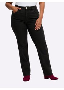 sheego Große Größen Gerade Jeans mit Blüten-Stickerei seitlich, black denim, Größe 40 - Damen