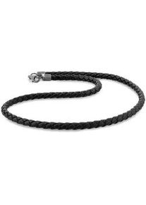 Lederband Kuzzoi "Herren Lederkette Geflochten Schwarz 925 Silber" Gr. 55, silber, Halsketten, Herren, 55, ohne Stein, Silber 925 (Sterlingsilber), L: 50