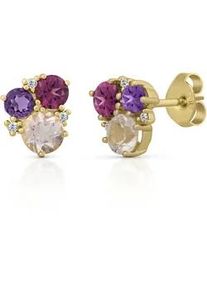Paar Ohrstecker OROLINO "Gold 585 mit Amethyst Rosaquartz und Brillant", gelb (gelb, rosa), Ohrringe, Damen, one-size, Gold