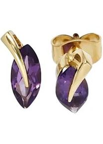 Paar Ohrstecker Jobo, gelb (gelbgold 585), Ohrringe, Damen, Gelbgold 585, 585 Gold mit Amethyst