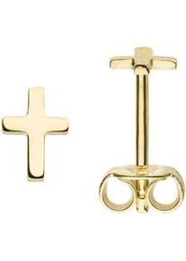 Paar Ohrstecker Jobo "Kreuz", gelb (gelbgold 375), Ohrringe, Damen, Gelbgold 375, 375 Gold 6,5 mm