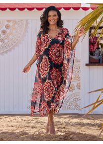 feel good sheego Große Größen Kaftan mit V-Ausschnitt, schwarz-rot-bedruckt, Größe 48-52 - Damen