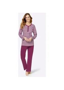 w&auml;schepur Schlafanzug W&Auml;SCHEPUR, Damen, Gr. 48/50, lila (malve, malve, geringelt), 100% Baumwolle, Homewear-Sets Schlafanzug