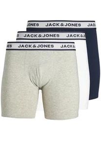 Jack & Jones PlusSize Boxershorts "JACSOLID BOXER BRIEFS 3 PACK PLS NOOS", Herren, Gr. XXL, 3 Stk., wei&szlig; (light grau melange pack:wei&szlig;, navy blazer), Jersey, Obermaterial: 95% Baumwolle, 5% Elasthan, JACK & JONES PLUSSIZE, unifarben mit Farbeinsatz, Unterhosen