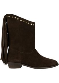 POSA Stiefeletten - Posa Suede Laarzen Donkerbruin Fringe Boot - Gr. 41 (EU) - in Braun - für Damen