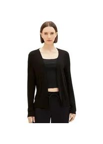Cardigan Tom Tailor, Damen, Gr. L (40), schwarz, Strick, Obermaterial: 98% Viskose, 2% Elasthan, unifarben, l&auml;ssig geschnitten h&uuml;ftbedeckend, Rundhals, Strickjacken, ohne Verschluss